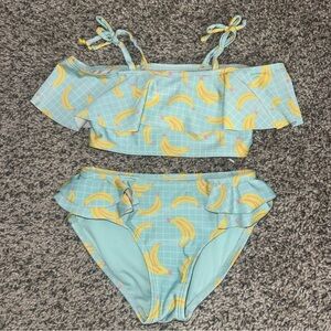 art class Aqua Blue Banana Print Ruffle Bikini
